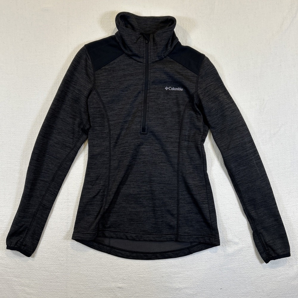 Columbia Women Sweater Gray Black Quarter Zip Fleece Lined Pullover XS